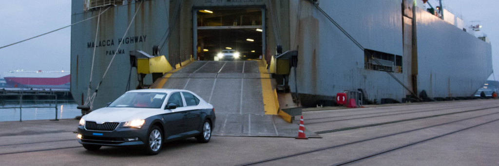 a car being unloaded from a roro ship