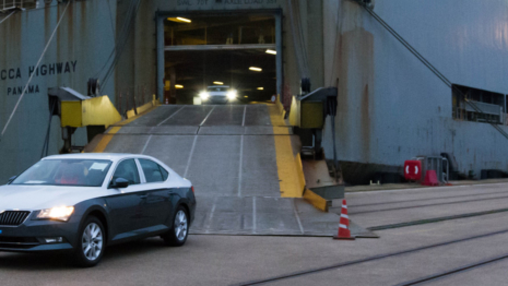a car being unloaded from a roro ship