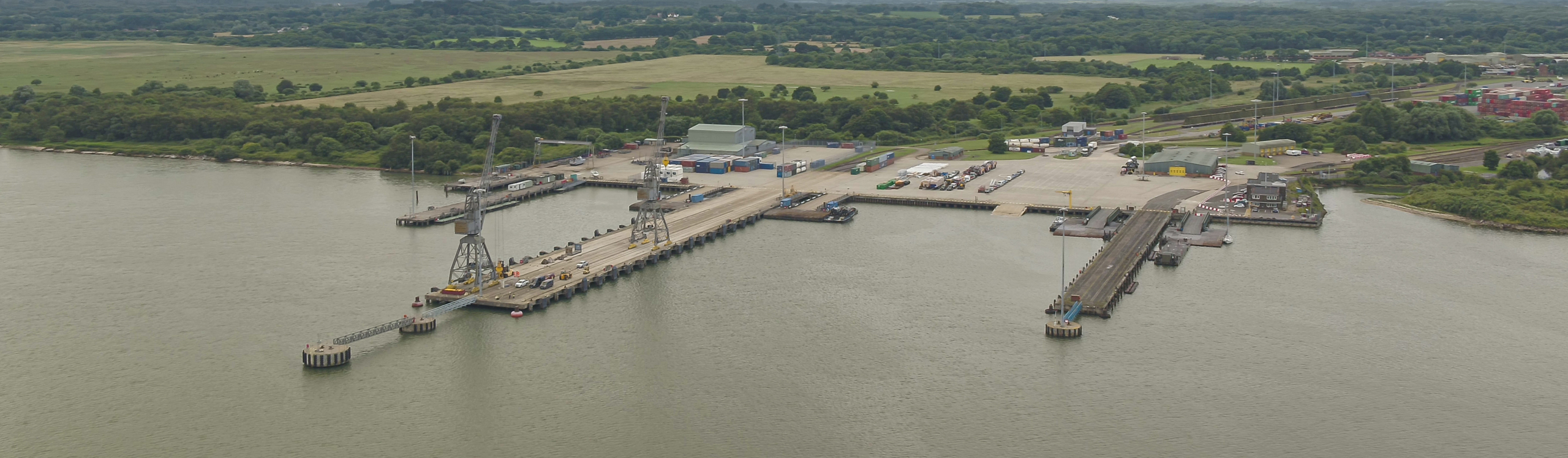 an aerial view across the solent gateway port