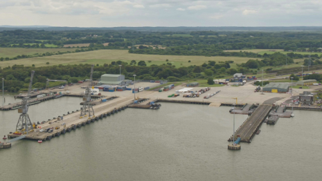 an aerial view across the solent gateway port