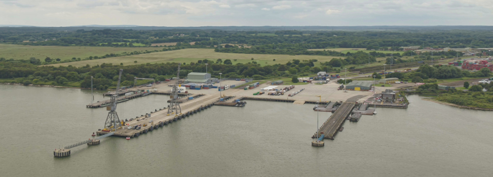 an aerial view across the solent gateway port