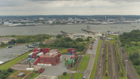 an aerial view across the solent gateway port